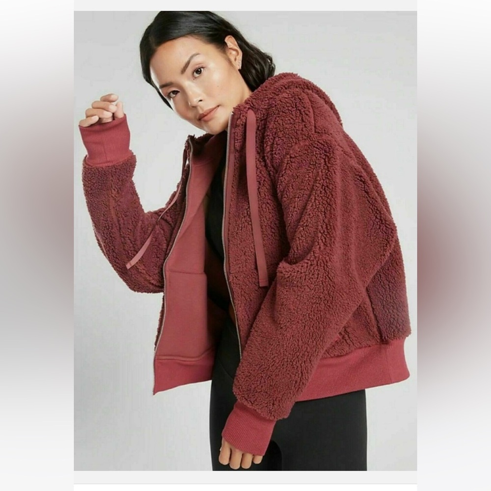 Athleta Women's Reversible Zip-Up Sherpa Fleece Hoodie - Maple Red